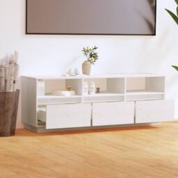 Berkfield Home TV Cabinet White 140x37x50 cm Solid Wood Pine - Size: 140 x 37 x 50 cm - thumbnail 3