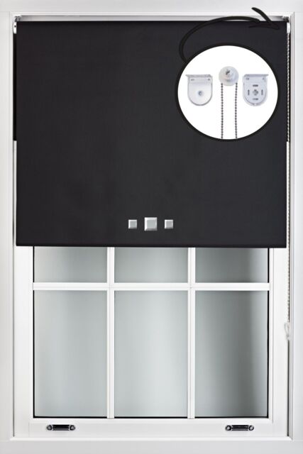 Furnished Black Blackout Roller Blinds with Triple Square Eyelets & Metal Fittings - Size: 80 cm width x 165 cm drop - image 1