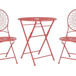 Wyld and Coco Provençal Red Iron Bistro Set Round Foldable Table 2 Chairs Powder - thumbnail 2