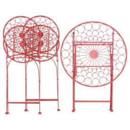 Wyld and Coco Provençal Red Iron Bistro Set Round Foldable Table 2 Chairs Powder - thumbnail 8