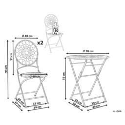 Wyld and Coco Provençal Red Iron Bistro Set Round Foldable Table 2 Chairs Powder - thumbnail 4