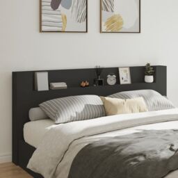 Berkfield Home Headboard Cabinet with LED Black 220x16.5x103.5 cm - thumbnail 1
