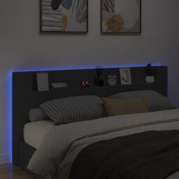 Berkfield Home Headboard Cabinet with LED Black 220x16.5x103.5 cm - thumbnail 4