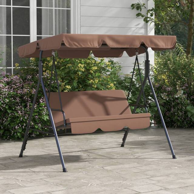 OUTSUNNY Outdoor Metal Hammock Swing Chair 3-Seater Patio Bench Garden in Brown - image 1