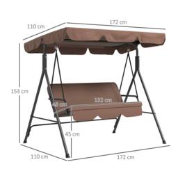 OUTSUNNY Outdoor Metal Hammock Swing Chair 3-Seater Patio Bench Garden in Brown - thumbnail 3