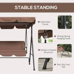 OUTSUNNY Outdoor Metal Hammock Swing Chair 3-Seater Patio Bench Garden in Brown - thumbnail 6