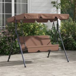 OUTSUNNY Outdoor Metal Hammock Swing Chair 3-Seater Patio Bench Garden in Brown - thumbnail 1