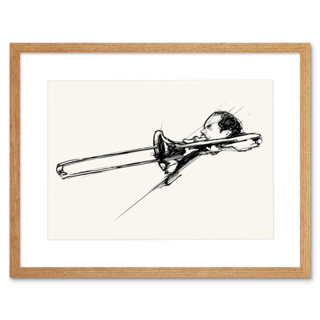 "Artery8 Wall Art Print Musician Trombone Player Art Framed 9x7 inch in Beige - Size: W7"" x H9""" - image 1