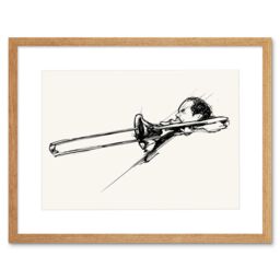 "Artery8 Wall Art Print Musician Trombone Player Art Framed 9x7 inch in Beige - Size: W7"" x H9""" - thumbnail 1