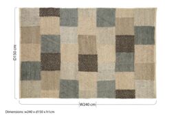 Orsina Large Neutral Grid Woven Rug, Beige, Brown & Grey Handcrafted Patchwork Area Rug, Wool Cotton Blend Floor Mat - thumbnail 4