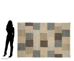 Orsina Large Neutral Grid Woven Rug, Beige, Brown & Grey Handcrafted Patchwork Area Rug, Wool Cotton Blend Floor Mat - thumbnail 5