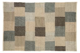 Orsina Large Neutral Grid Woven Rug, Beige, Brown & Grey Handcrafted Patchwork Area Rug, Wool Cotton Blend Floor Mat - thumbnail 1