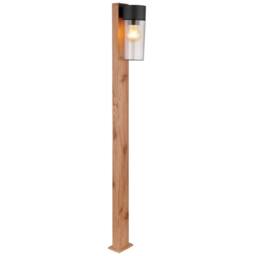Netlighting Etsi Outdoor Bollard Wood Look Dark IP44 Smoke Glass Shade 1x E27 in Brown