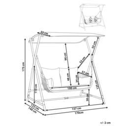 Wyld and Coco 2-Seater Patio Swing - Grey Steel Frame Water-Repellent Canopy - thumbnail 3