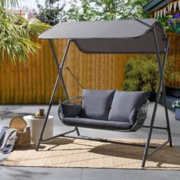 Wyld and Coco 2-Seater Patio Swing - Grey Steel Frame Water-Repellent Canopy - thumbnail 1