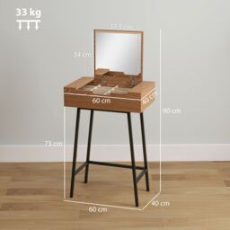 HOMCOM Industrial Vanity Desk with Mirror & Steel Legs Natural Wood Effect - thumbnail 3