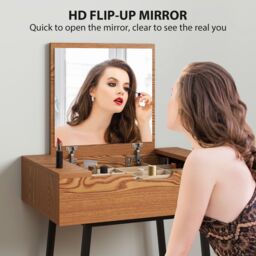 HOMCOM Industrial Vanity Desk with Mirror & Steel Legs Natural Wood Effect - thumbnail 4
