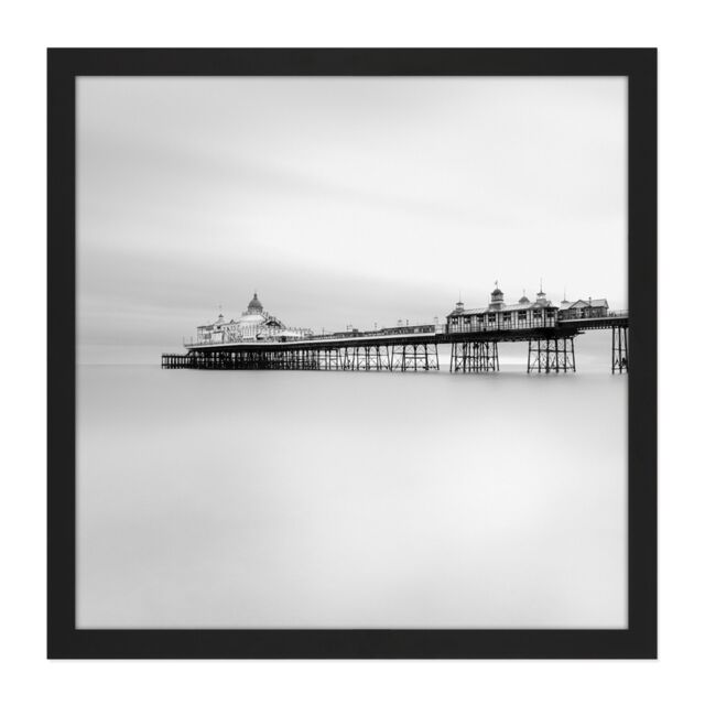 "Artery8 Wall Art Print Warby Eastbourne Pier Sussex Sea Photo Square Framed Picture 16X16 Inch in Black - Size: W16"" x H16""" - image 1