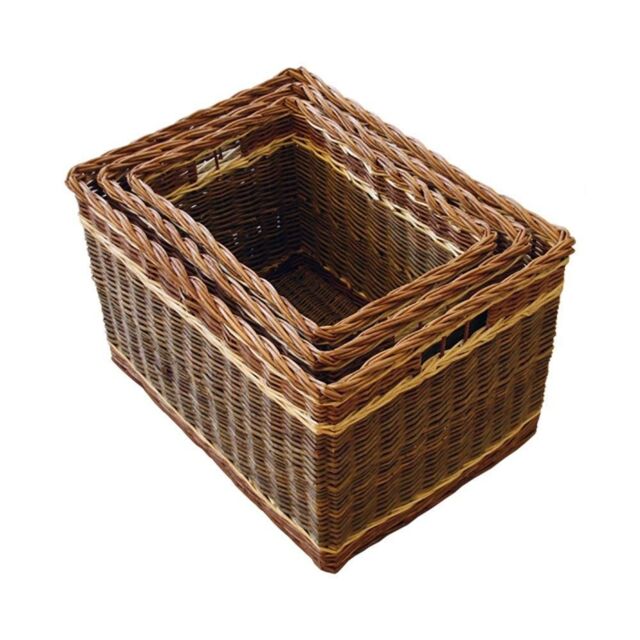 Red Hamper Wicker Set of 3 Windemere Log Baskets in Brown - image 1