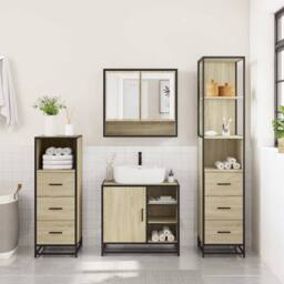 Berkfield Home Durable 4¬†Piece Bathroom Furniture Set¬†Sonoma Oak Engineered Wood - thumbnail 4