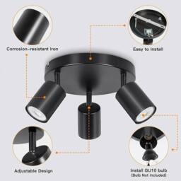 KORVIXA 3 Way Adjustable Ceiling Light Spotlight in Black - thumbnail 3