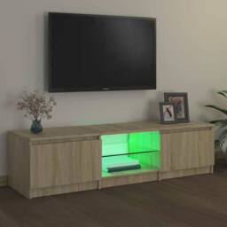Berkfield Home TV Cabinet with LED Lights Sonoma Oak 140x40x35.5 cm in Light Tan - thumbnail 3
