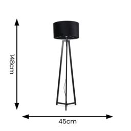 ValueLights Lottie Black Wood Tripod Floor Lamp with Velvet Drum Shade & LED Bulb - thumbnail 4
