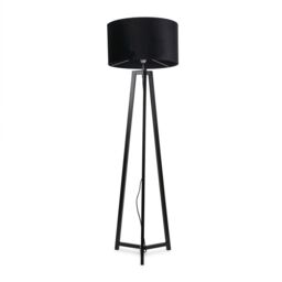 ValueLights Lottie Black Wood Tripod Floor Lamp with Velvet Drum Shade & LED Bulb - thumbnail 2
