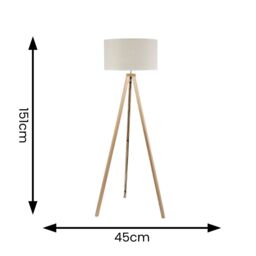 ValueLights Barbro Wood Tripod Floor Lamp with Natural Linen with Trim Drum Shade in White - thumbnail 4