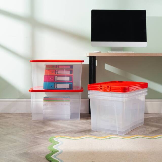 Wham Crystal 60L Clear Box & Stronger Lid PK5 in Red - image 1