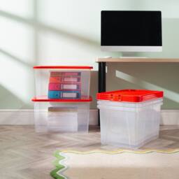 Wham Crystal 60L Clear Box & Stronger Lid PK5 in Red - thumbnail 1