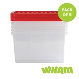 Wham Crystal 60L Clear Box & Stronger Lid PK5 in Red - thumbnail 5