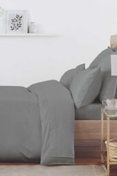 Murmur ' 500TC' Plain Dye Fitted Sheet in Grey - Size: Single Fitted - thumbnail 2