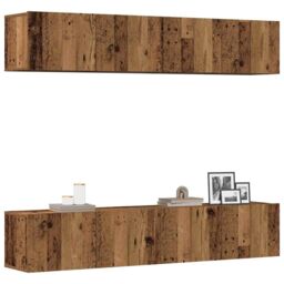Berkfield Home Wall Mounted TV cabinets 4 pcs Old Wood Engineered Wood in Brown - thumbnail 1