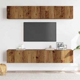 Berkfield Home Wall Mounted TV cabinets 4 pcs Old Wood Engineered Wood in Brown - thumbnail 3