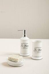 Orsina Stoneware Lotion Dispenser, Smooth Bathroom Soap Dispenser With Printed Label, Refillable Dispenser Lotion in White - thumbnail 2