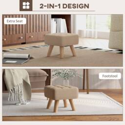 Wyld Haus Luluva Linen Look Light Brown Square Padded Footstool Diamond Tufted - thumbnail 5