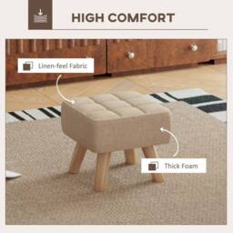 Wyld Haus Luluva Linen Look Light Brown Square Padded Footstool Diamond Tufted - thumbnail 6