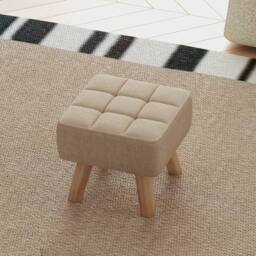 Wyld Haus Luluva Linen Look Light Brown Square Padded Footstool Diamond Tufted - thumbnail 8