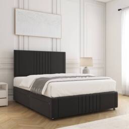 "BSSPOKE Hazel Divan Bed Set Plush Velvet 24"" Headboard & Mattress No Drawers in Black - Size: King" - thumbnail 2