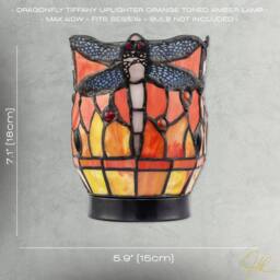Happy Homewares Classic Dragonfly Tiffany Uplighter Lamp in Coloured Stained Glass in Orange - thumbnail 7