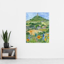 "Artery8 Glastonbury Tor Spring Floral Somerset Painting Wall Art Print in Green - Size: W24"" x H32""" - thumbnail 4