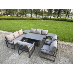 Fimous Aluminum 8-Piece Aluminum 9-Seater Dining Set with Lifting Table in Dark Grey - thumbnail 1