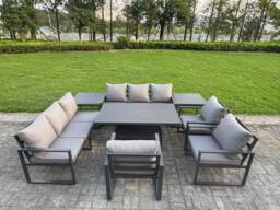 Fimous Aluminum 8-Piece Aluminum 9-Seater Dining Set with Lifting Table in Dark Grey - thumbnail 2