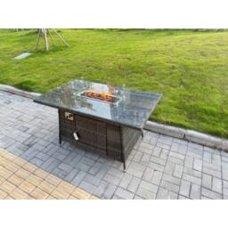 Fimous Rattan Garden Furniture Set 4-seater Patio Gas Firepit Table Chairs in Dark Grey - thumbnail 4