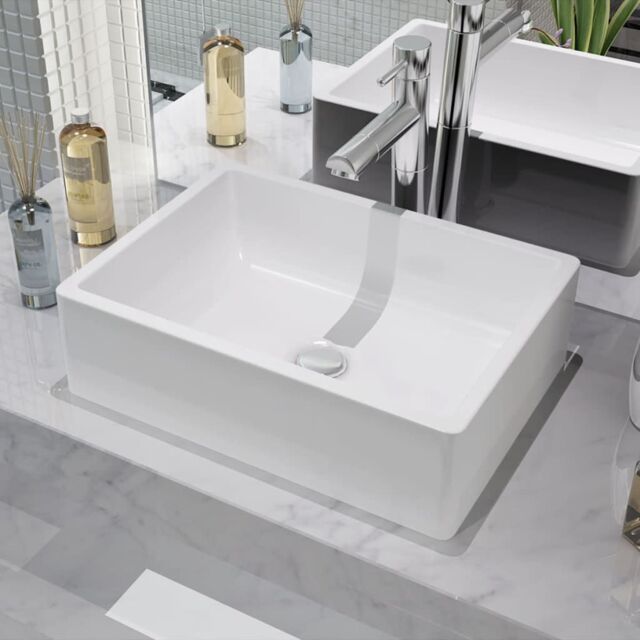 Berkfield Home Basin Ceramic White 41x30x12 cm - Size: 41 x 30 x 12 cm - image 1
