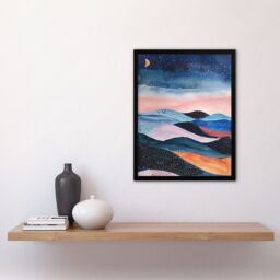 Artery8 Abstract Boho Landscape Starry Night Sky Folk Art Framed Wall Art in Pink - Size: A4 - thumbnail 4