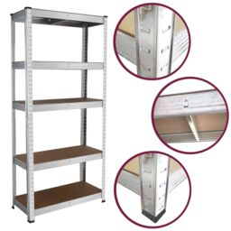 House of Home Garage Racking 5 Tier Shelving Unit Boltless Heavy Duty Metal Shelf Shed Storage Silver - thumbnail 3