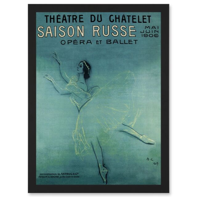 Artery8 Pavlova Ballet Russian Paris France Vintage Blue Advert A4 Artwork Framed Wall Art Print in Black - image 1