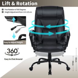 Gymax Swivel Office Chair Adjustable PU Executive Chair With Metal Base in Black - thumbnail 3